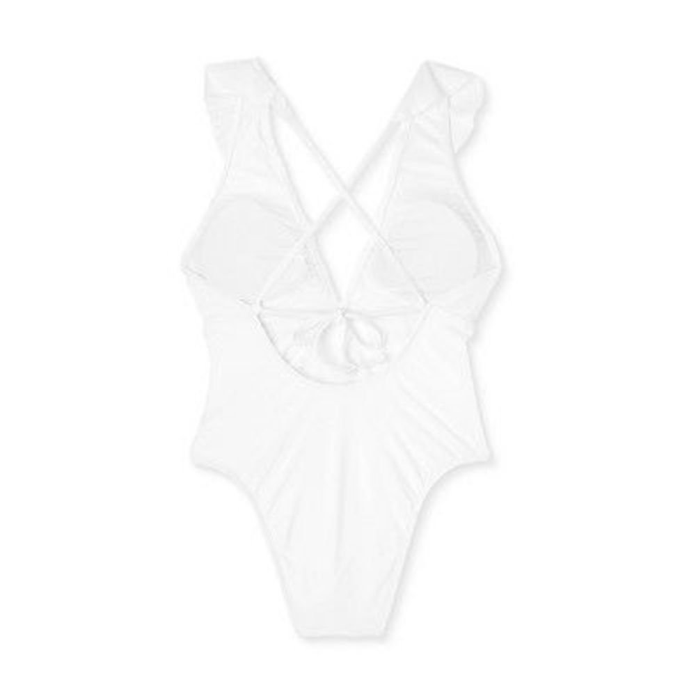 Women's Plunge Flounce Neckline One Piece Swimsuit - Shade & Shore White L - Picture 5 of 5
